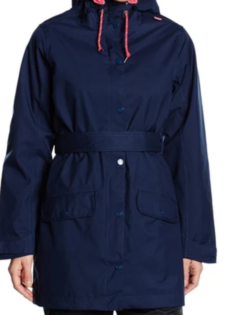 Helly Hansen Lyness Navy Hooded raincoat with pink accents Drawcords
